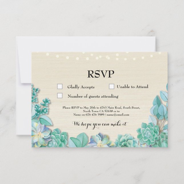 Cartes d'invitation de mariage rustique Menthe Suc (Devant)