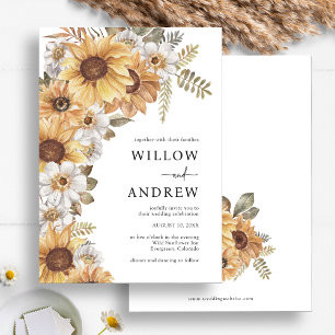 Cartes d'invitation de mariage rustique tournesol
