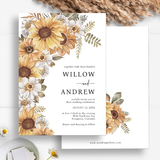 Cartes d'invitation de mariage rustique tournesol (Sunflower Rustic Fall Floral Wedding Invitations by Painted Paperie
)