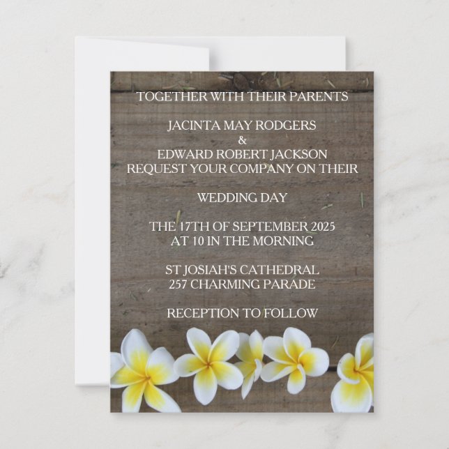 Cartes d'invitation de mariage rustiques Frangipan (Devant)