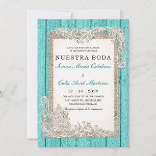 Cartes d'Invitation de Mariage Rustiques Turquoise