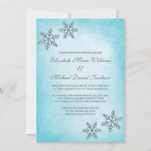 Cartes d'invitation de mariage sarcelle Flocons de