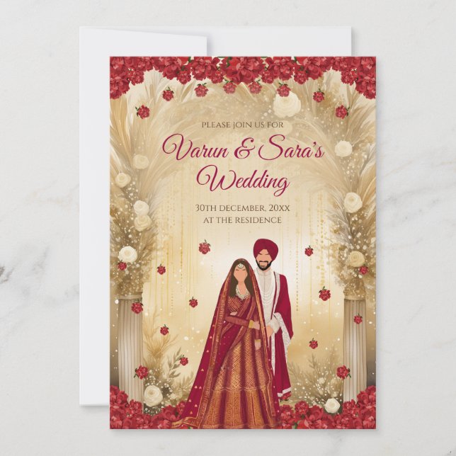 Cartes d'invitation de mariage Sikh Cartes de mari (Devant)