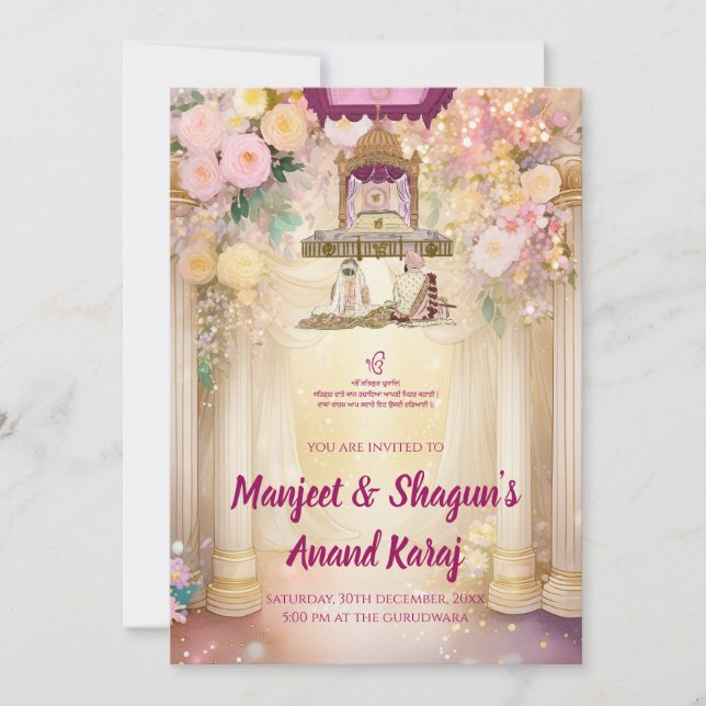 Cartes d'invitation de mariage Sikh numériques Mar (Devant)