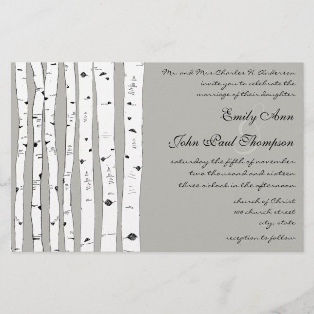 Cartes d'invitation de mariage Silver Cloud Birch  (Devant)