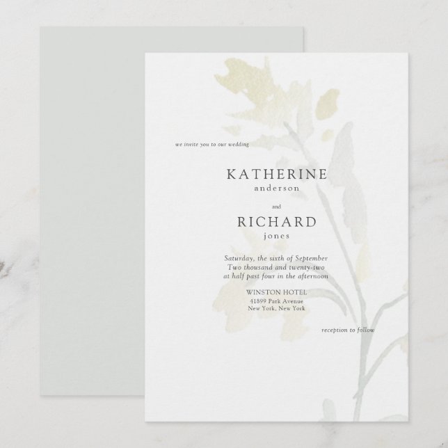 Cartes d'invitation de mariage simple Fleurs sauva (Devant / Derrière)