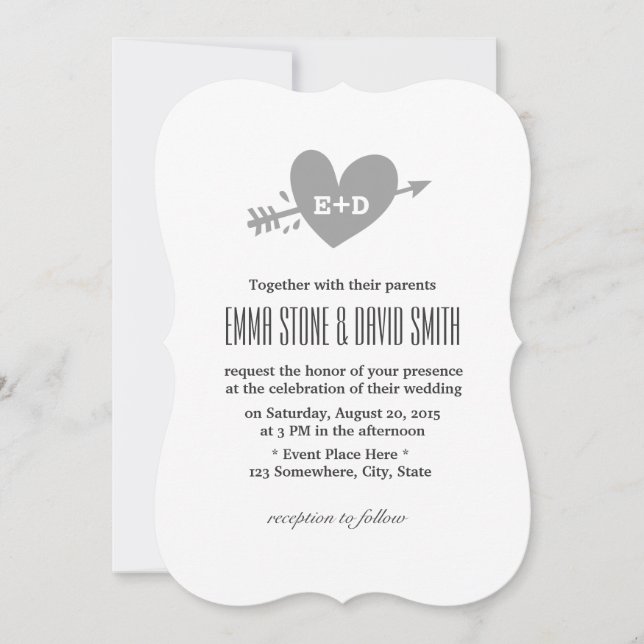 Cartes d'invitation de mariage Simple Heart & Arro (Devant)