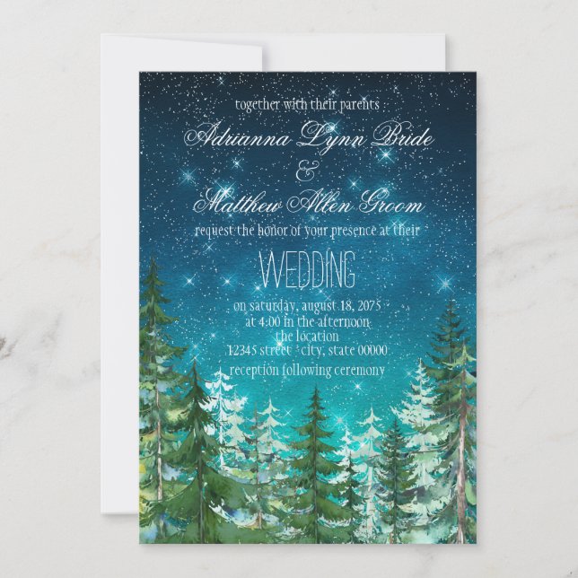 Cartes d'invitation de mariage sous les arbres de  (Devant)