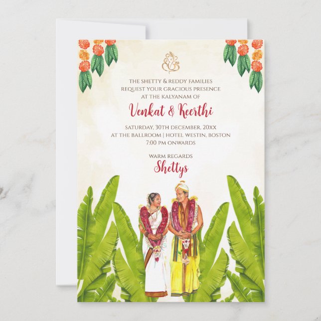Cartes d'invitation de mariage sud-indiennes numér (Devant)