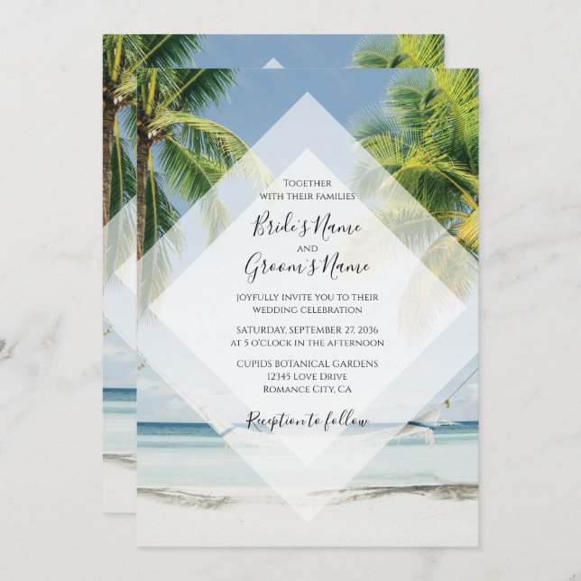 Cartes d'invitation de mariage sur la plage avec p (Devant / Derrière)