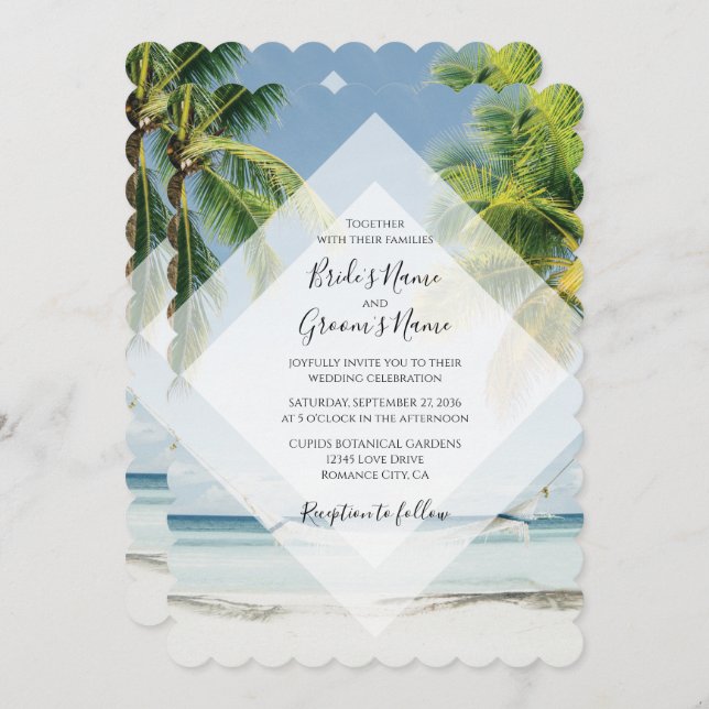 Cartes d'invitation de mariage sur la plage avec p (Devant / Derrière)