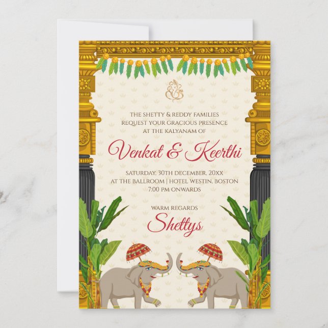 Cartes d'invitation de mariage Telugu Mariage Indi (Devant)