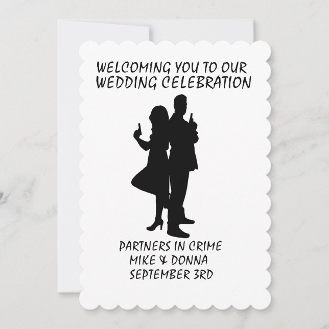 CARTES D'INVITATION DE MARIAGE THÈME GANGSTER ARME (Devant)