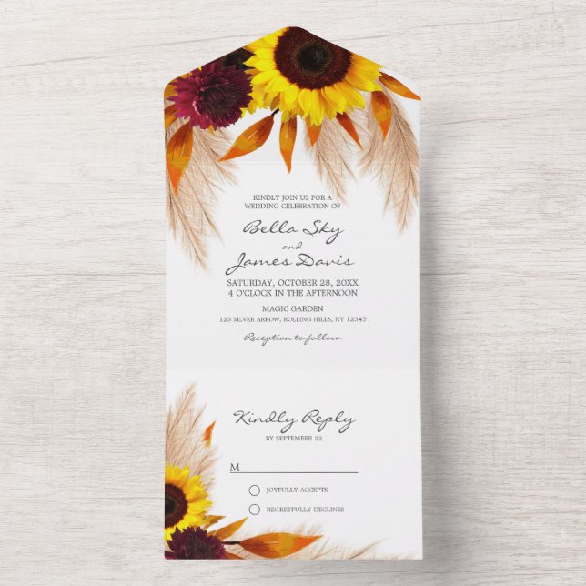 Cartes d'invitation de mariage tout-en-un Fleur de (À l'intérieur)