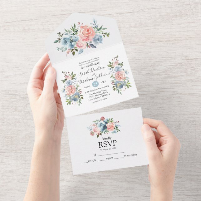 Cartes d'invitation de mariage tout-en-un floral r (Déchirure)