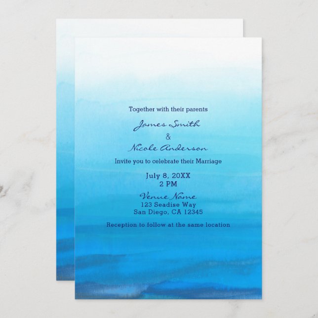 Cartes d'invitation de mariage tropical à l'aquare (Devant / Derrière)