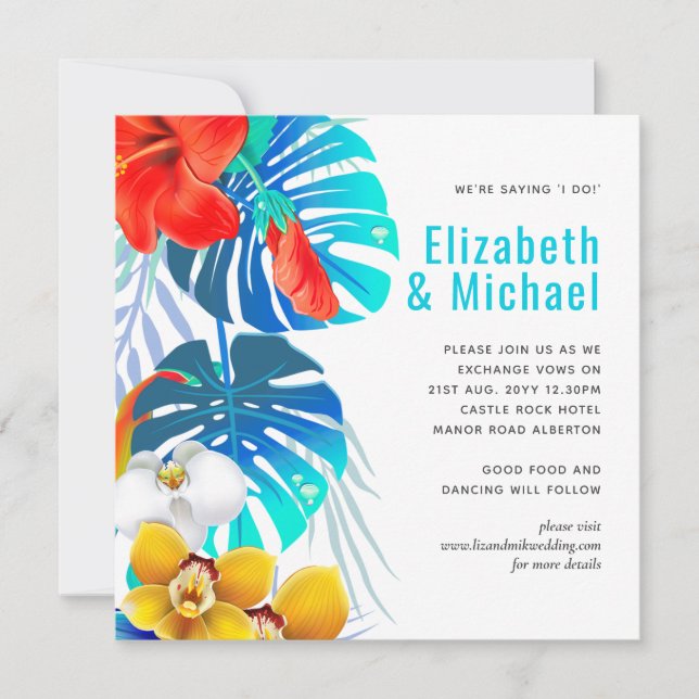 Cartes d'invitation de mariage tropical à motifs d (Devant)