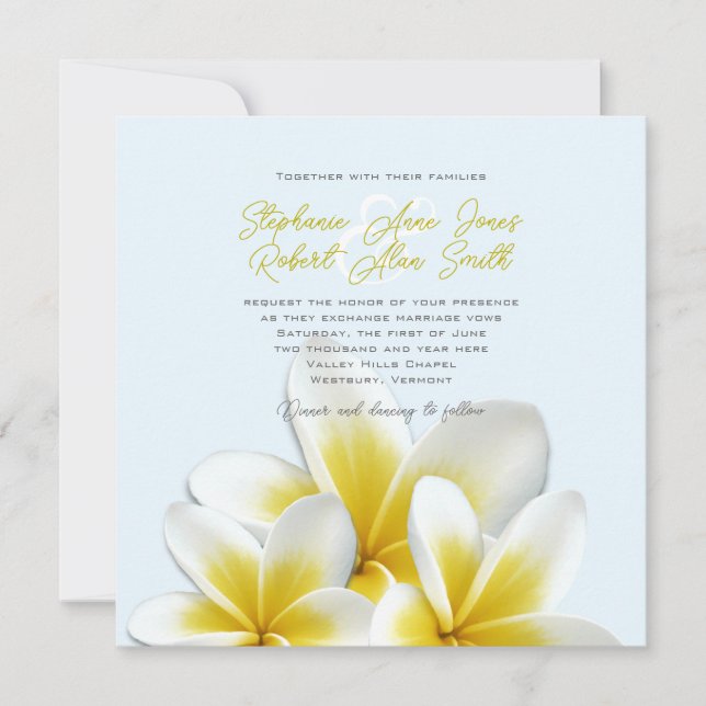 Cartes d'invitation de mariage tropical Plumeria F (Devant)