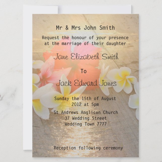 Cartes d'invitation de mariage tropical sur la pla (Devant)