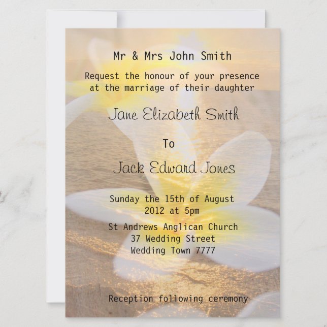 Cartes d'invitation de mariage tropical sur la pla (Devant)