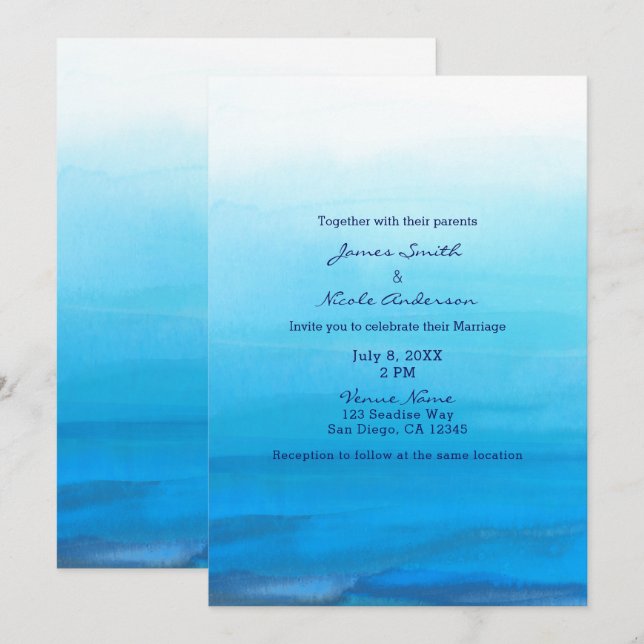 Cartes d'invitation de mariage tropicales à l'aqua (Devant / Derrière)