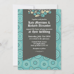 Cartes d'invitation de mariage turquoise à motif r