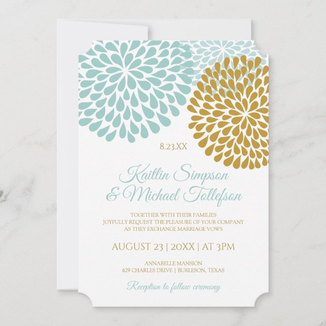 Cartes d'invitation de mariage turquoise clair et  (Devant)