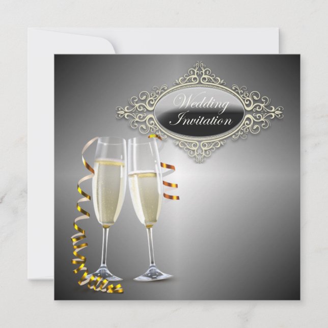 Cartes d'invitation de mariage verres à Champagne  (Devant)