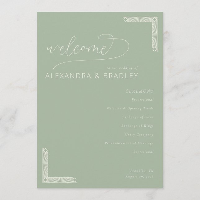 Cartes d'invitation de mariage vert sauge élégant (Devant)