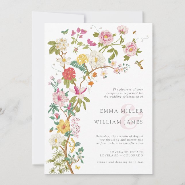 Cartes d'invitation de mariage vintage à fleurs (Devant)
