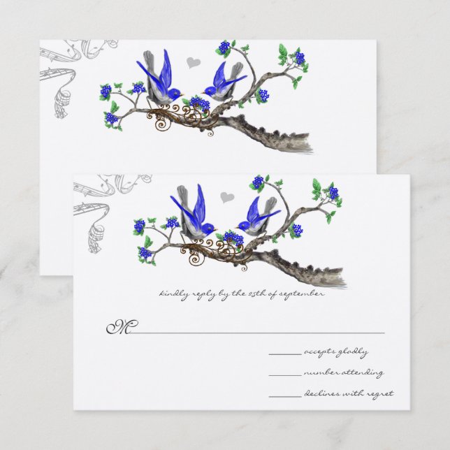 Cartes d'invitation de mariage vintage bleu royal  (Devant / Derrière)