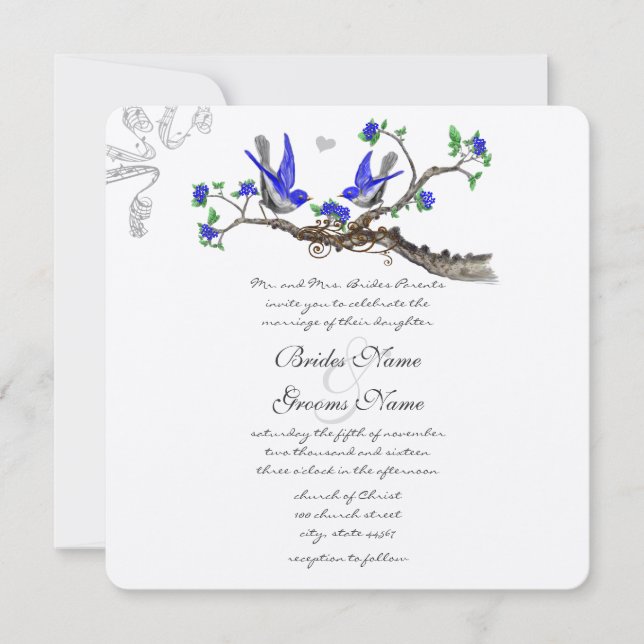 Cartes d'invitation de mariage vintage bleu royal  (Devant)