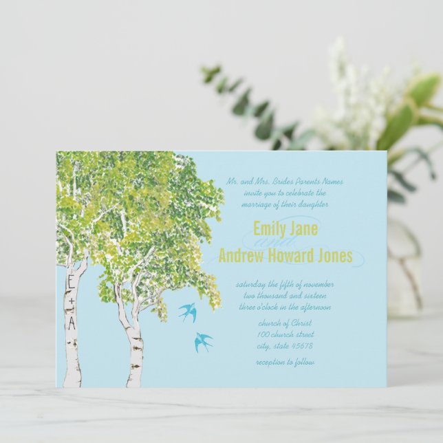 Cartes d'invitation de mariage vintage oiseaux d'a (Debout devant)
