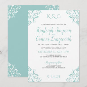 Cartes d'invitation de mariage vintage Turquoise