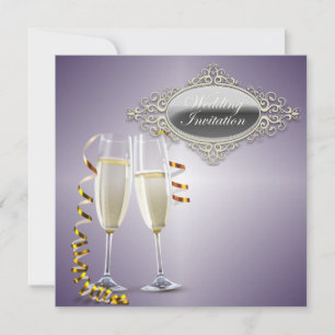 Cartes d'invitation de mariage violet Verres à cha
