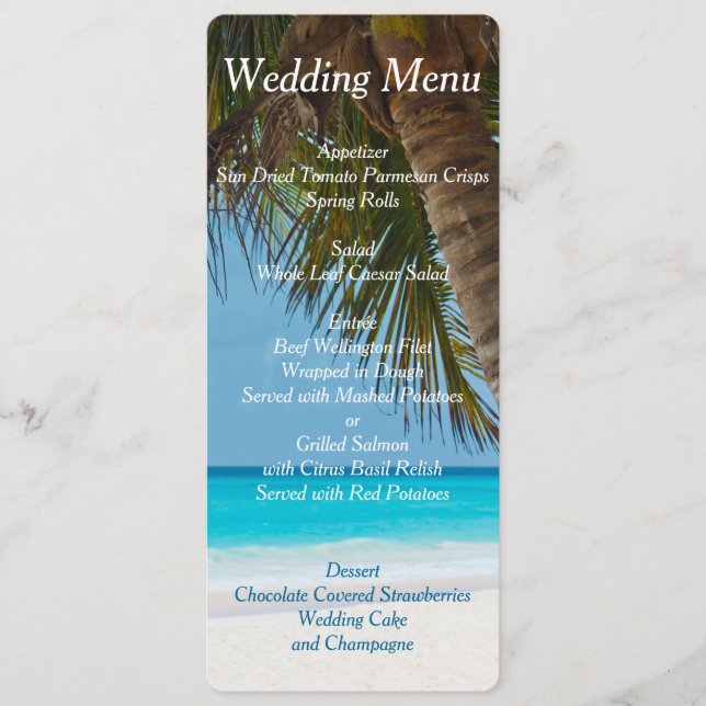 Cartes d'invitation de menu de mariage avec palmie (Devant)