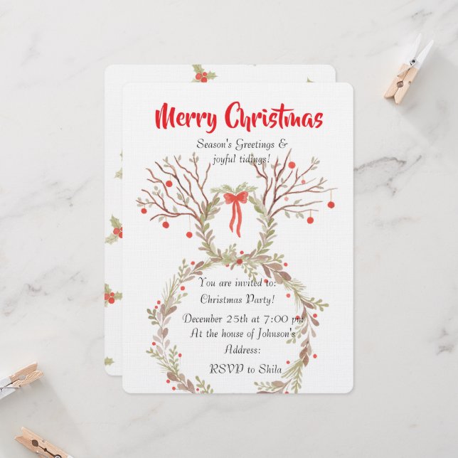 Cartes d'invitation de Noël à l'aquarelle élégante (Devant/Arrière en situation)