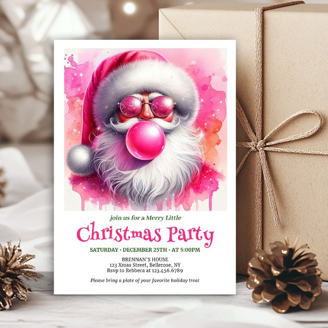Cartes d'invitation de Noël au bubble-gum rose min (Minimalist Pink Santa Bubble Gum Christmas Invitation

)