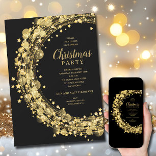 Cartes d'invitation de Noël Cercles Étoiles Dorées