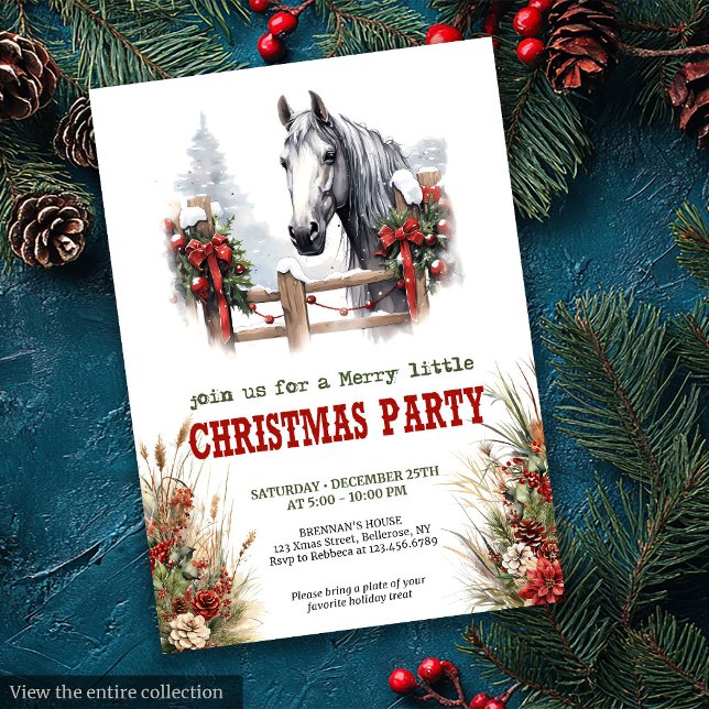Cartes d'invitation de Noël modifiables avec charm (Horseshoe charm Christmas party editable invitation

)