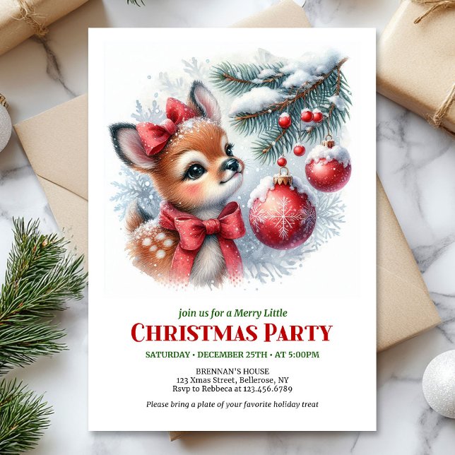 Cartes d'invitation de Noël pour enfants à l'aquar (Cute baby deer watercolor Christmas kids invitation template)