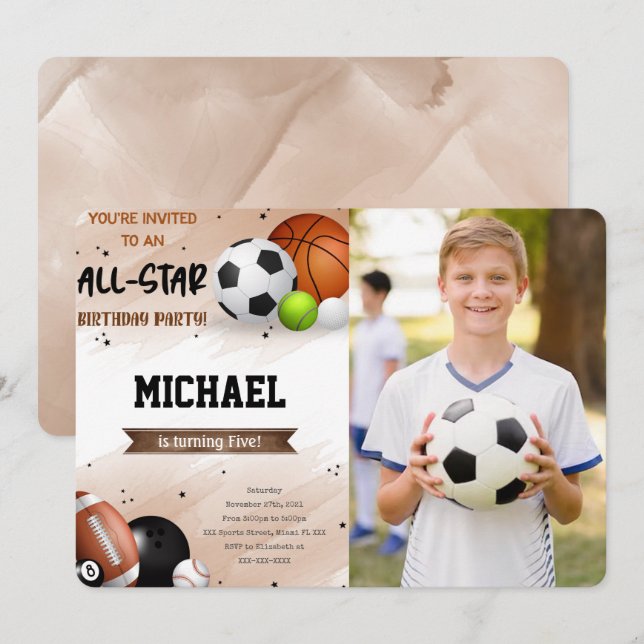 Cartes d'invitation de photo de sport (Devant / Derrière)