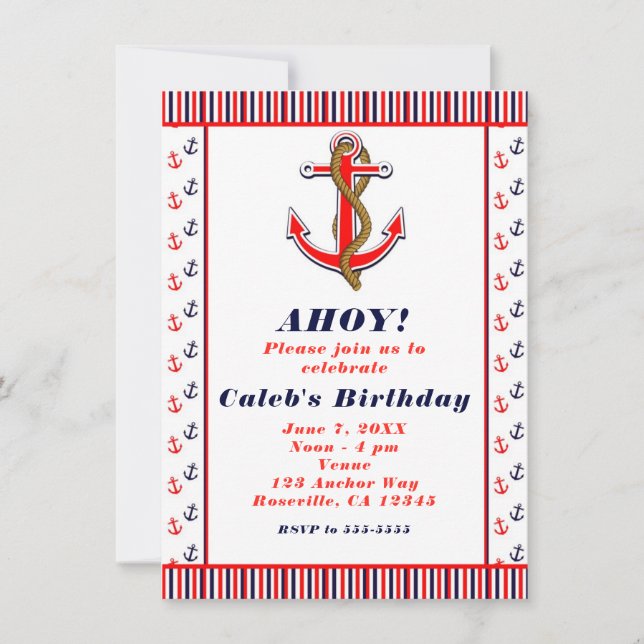 Cartes d'invitation de plage à l'ancre nautique ro (Devant)
