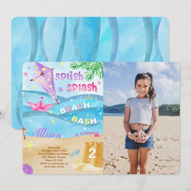 Cartes d'invitation de plage avec photo (Devant / Derrière)