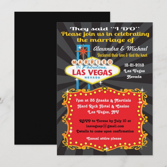 Cartes d'invitation de réception de mariage après  (Devant / Derrière)