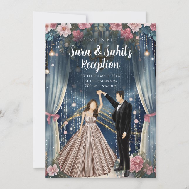 Cartes d'invitation de réception de mariage indien (Devant)