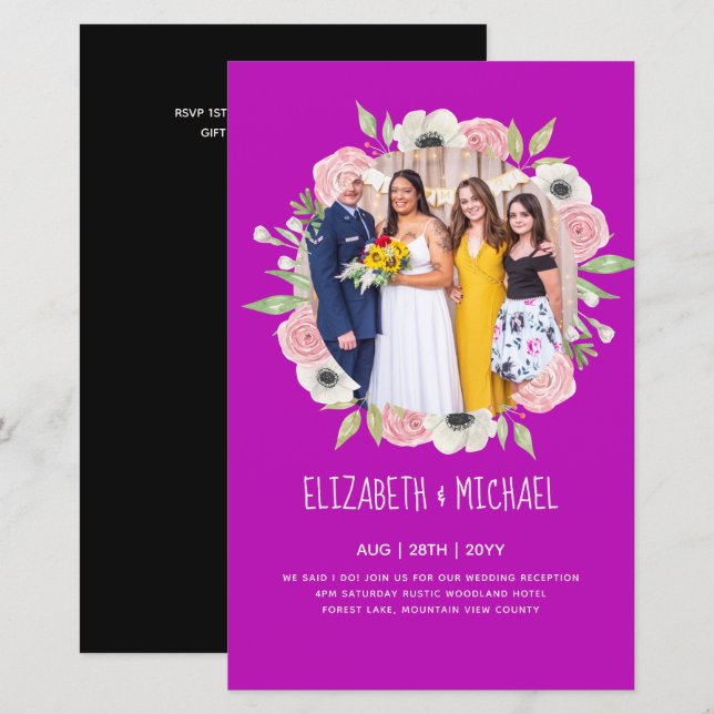 Cartes d'invitation de réception de mariage PHOTO  (Devant / Derrière)