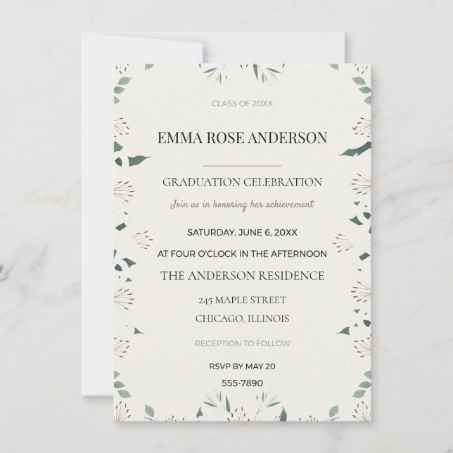 Cartes d'invitation de remise de diplômes pour une (Devant)