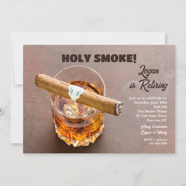 Cartes d'invitation de retraite Cigare et Whisky (Devant)