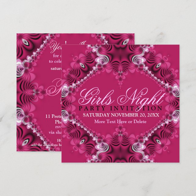 Cartes d'invitation de soirée d'anniversaire rose  (Devant / Derrière)